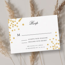 Elegante Script Wedding RSVP Gold Glitzer Confetti