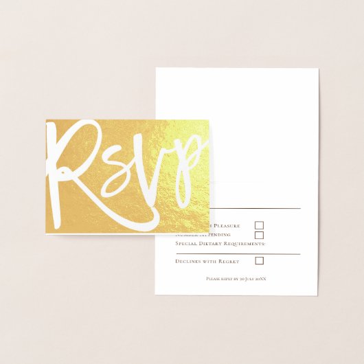 Elegante Script Wedding RSVP Initials Text Gold Folienkarte (Anzeige)