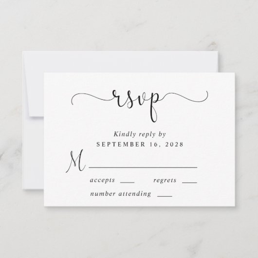 Elegante Script Wedding RSVP Karte (Vorderseite)