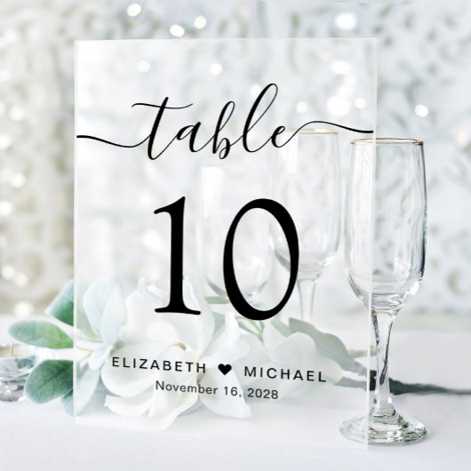 Elegante Script Wedding Tischnummer Mattiert Acrylschild