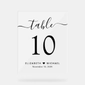 Elegante Script Wedding Tischnummer Mattiert Acrylschild (Vorderseite)