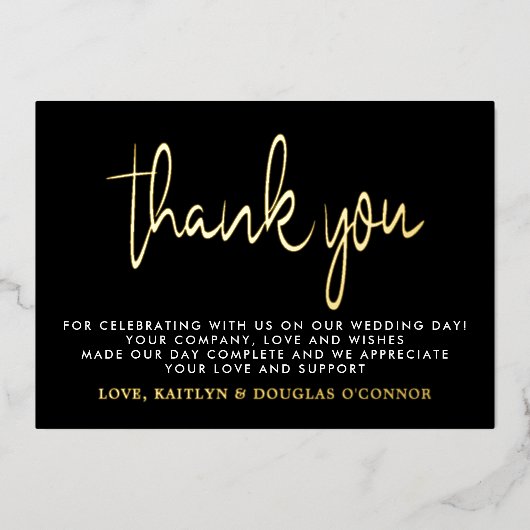 Elegante Script Wedding Vielen Dank Folieneinladung (Vorderseite)