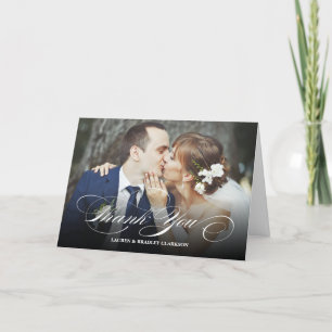 Elegante Script Wedding Vielen Dank. Foto Collage Dankeskarte