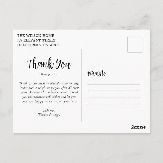 Elegante Script Wedding Vielen Dank Postcard Postkarte (Rückseite)