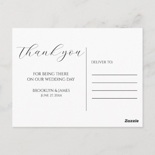 Elegante Script Wedding Vielen Dank Postkarten (Rückseite)