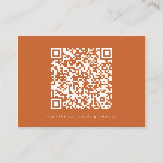 Elegante Script Wedding Website QR Code Terracotta Begleitkarte (Rückseite)