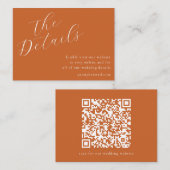 Elegante Script Wedding Website QR Code Terracotta Begleitkarte (Vorne/Hinten)