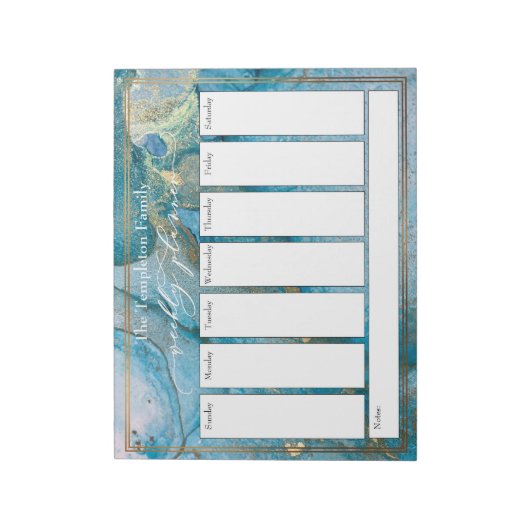 Elegante Script Weekly Planer Aquamarin & Gold Kun Notizblock (Rotiert)