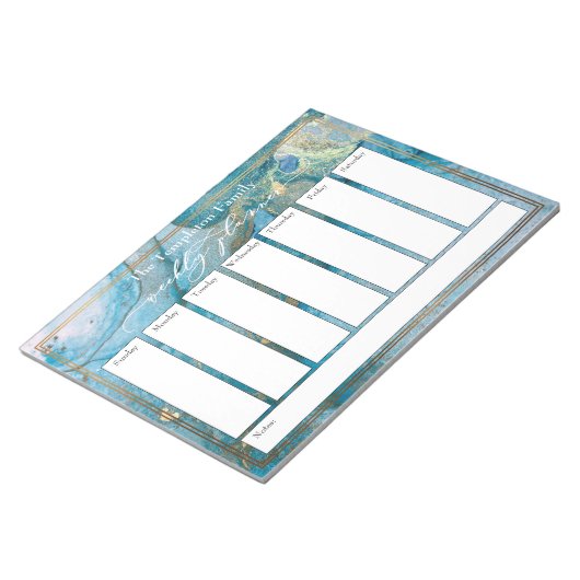 Elegante Script Weekly Planer Aquamarin & Gold Kun Notizblock (angewinkelt)
