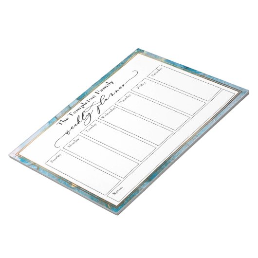 Elegante Script Weekly Planer Aquamarin & Gold Kun Notizblock (angewinkelt)
