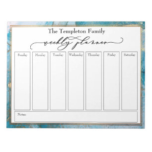 Elegante Script Weekly Planer Aquamarin & Gold Kun Notizblock