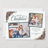 Elegante Script Weihnachten Botanisch 2 Foto Grün (Vorderseite)