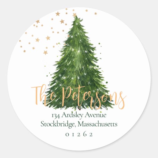 Elegante Script Weihnachts-Rücksendeadressen-Aufkl Runder Aufkleber (Vorderseite)