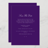 Elegante Script-weiße und Lila Save the Date-Karte Ankündigung (Vorne/Hinten)