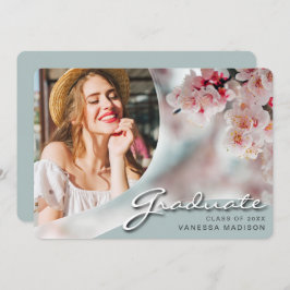 Elegante Script White-Blume | Modernes Foto Grad Ankündigung