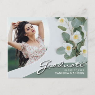 Elegante Script White-Blume   Modernes Foto Grad Postkarte