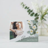 Elegante Script White-Blume | Modernes Foto Grad Postkarte (Stehend Vorderseite)