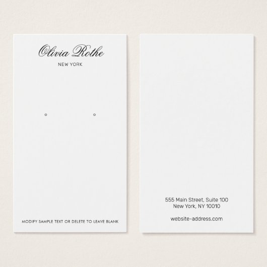 Elegante Script White Earring Display Card (Vorne & Hinten)