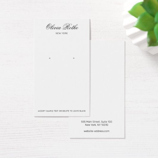 Elegante Script White Earring Display Card (Schreibtisch)