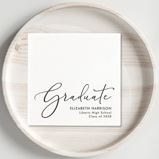 Elegante Script White Graduation Party Serviette