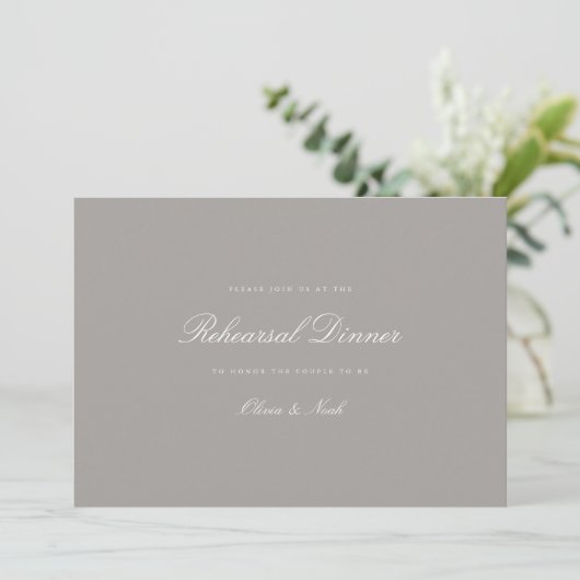 Elegante Script White & Gray Probe Dinner Card Dankeskarte (Stehend Vorderseite)