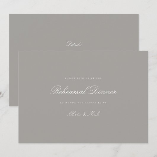 Elegante Script White & Gray Probe Dinner Card Dankeskarte (Vorne/Hinten)