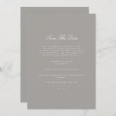 Elegante Script white & Grey Save the Date Card Ankündigung (Vorne/Hinten)