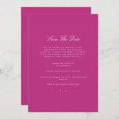 Elegante Script white & Magenta Save the Date Card Ankündigung (Vorne/Hinten)