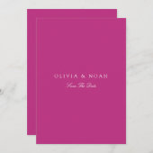 Elegante Script White & Magenta Save the Date Card Ankündigung (Vorne/Hinten)