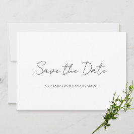Elegante Script White Save the Date Wedding Card