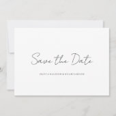 Elegante Script White Save the Date Wedding Card (Vorderseite)