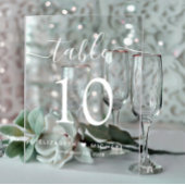 Elegante Script White Wedding Tischnummer Acrylschild