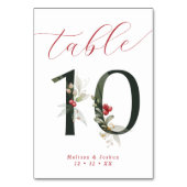 Elegante Script Winter Berries Tabelle 10 Tischnummer (Vorderseite)