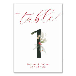 Elegante Script Winter Berries Tabelle 1 Tischnummer