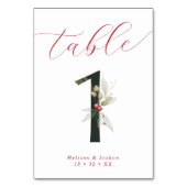 Elegante Script Winter Berries Tabelle 1 Tischnummer (Rückseite)