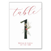 Elegante Script Winter Berries Tabelle 1 Tischnummer (Vorderseite)