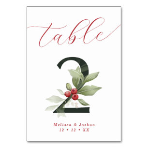 Elegante Script Winter Berries Tabelle 2 Tischnummer