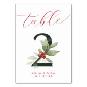 Elegante Script Winter Berries Tabelle 2 Tischnummer (Rückseite)
