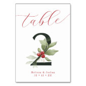 Elegante Script Winter Berries Tabelle 2 Tischnummer (Vorderseite)