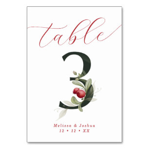 Elegante Script Winter Berries Tabelle 3 Tischnummer