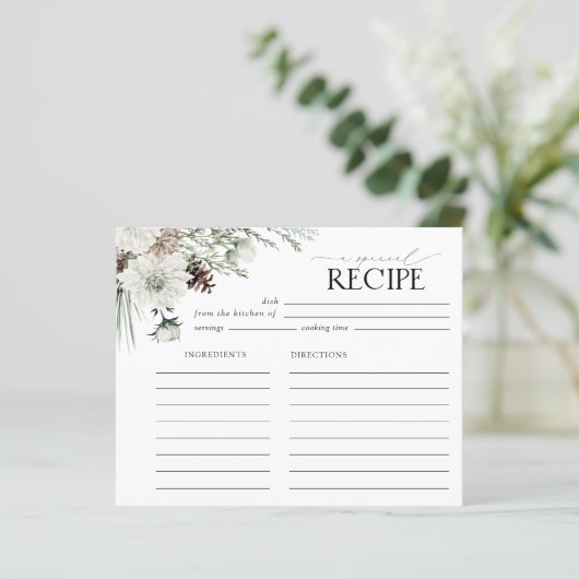 Elegante Script Winter Brautparty Rezept Card (Stehend Vorderseite)