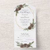 Elegante Script Winter Greenery Pine Cone Wedding All In One Einladung (Innen Boden)