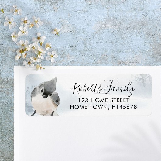 Elegante Script Winter Woodland Bird-Adresse