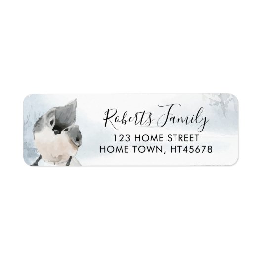 Elegante Script Winter Woodland Bird-Adresse (Vorne)
