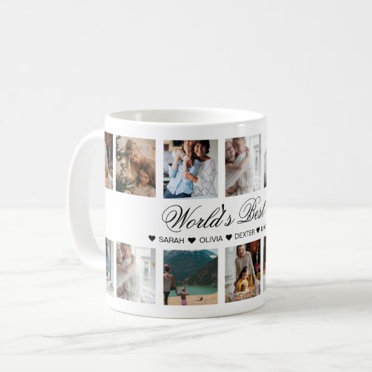 Elegante Script World's Best Mama Foto Collage Kaffeetasse (Vorderseite Links)