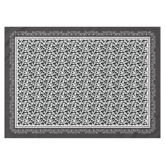 Elegante Scroll Damask Schwarz/Weiß Tischdecke (Vorderseite (Horizontal))