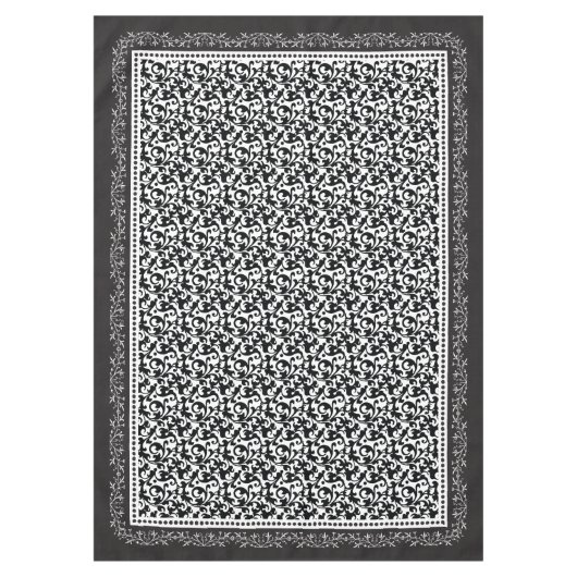 Elegante Scroll Damask Schwarz/Weiß Tischdecke (Vorderseite)