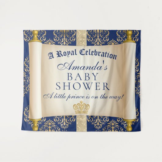 Elegante Scroll Prince Baby Dusche Hintergrund Wandteppich (Vorderseite (Horizontal))