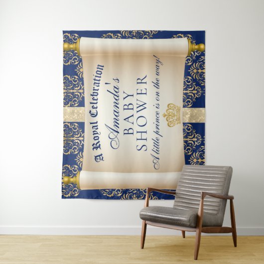 Elegante Scroll Prince Baby Dusche Hintergrund Wandteppich (Beispiel)