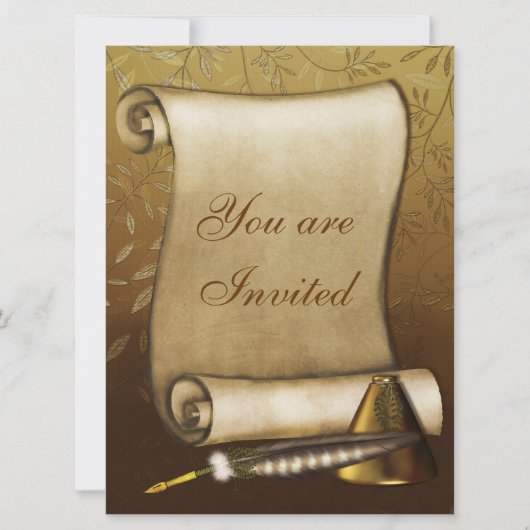 Elegante Scroll, Quill und Inkwell Einladung (Vorderseite)